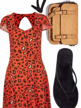 Topshop Tall Orange and Brown Leopard-Print Dress